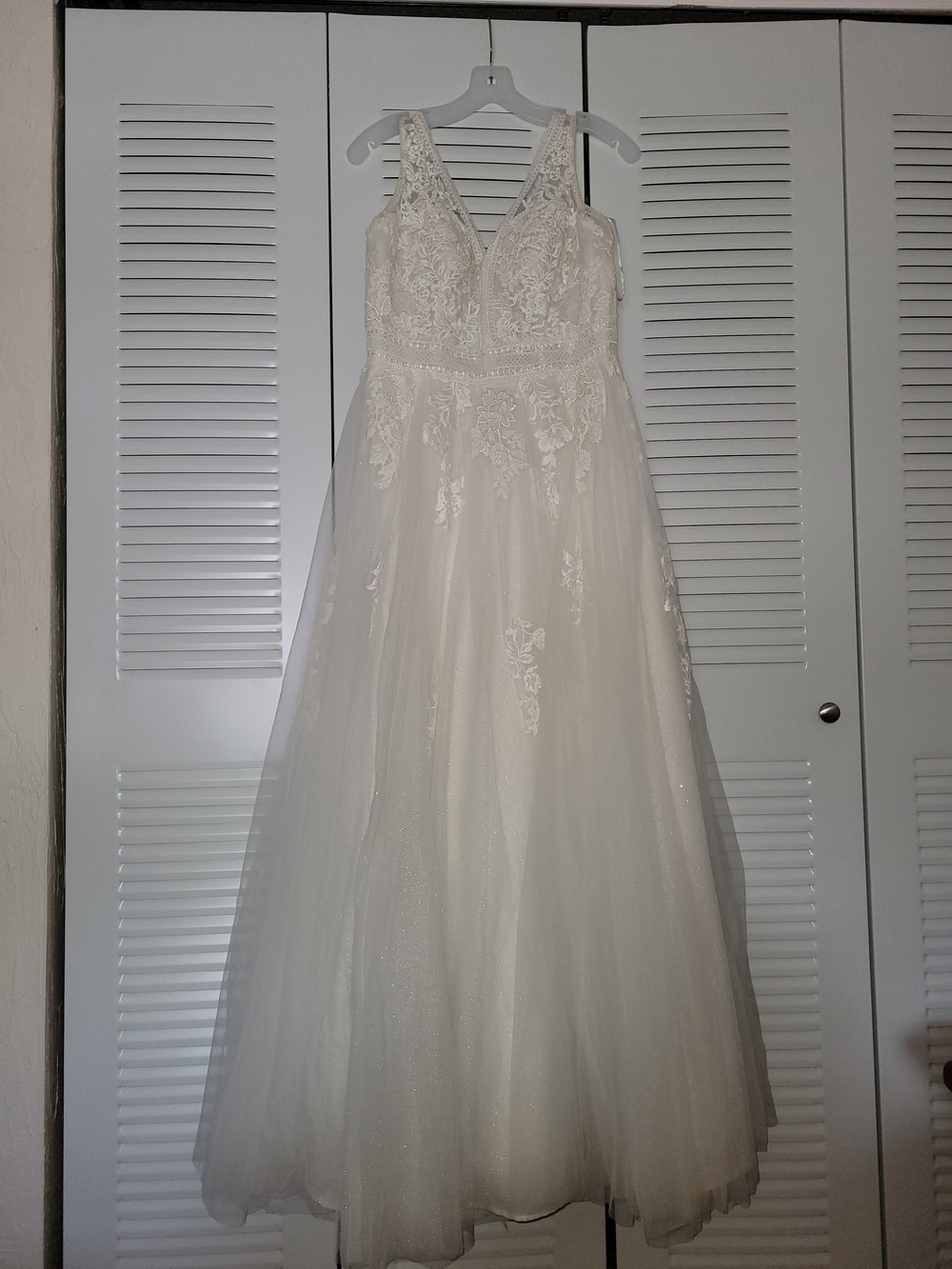Oleg Cassini White Bridal Dress with Subtle Champagne Accents